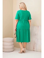 Dámské bavlněné šaty Plus Size s krátkým rukávem a volánem zelená