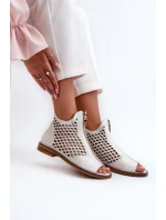 Kůžené Ažurové Sandály Na Zip Bílé Zazoo 977/L