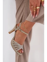 Sandály Na Podpatku Se Zdobením A Leskem D&A MR1038-33 Zlaté