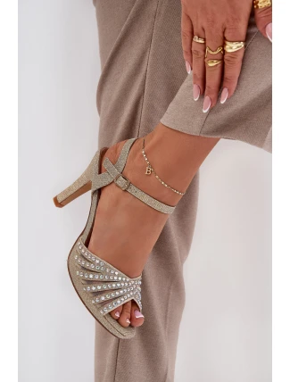 Sandály Na Podpatku Se Zdobením A Leskem D&A MR1038-33 Zlaté