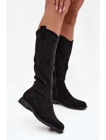 Dámské Kozačky Síťované Na Ploché Podpatky S Bar ski HY52 534 Černé