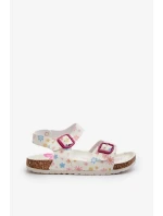 Dětské sandály s květinami a přezkami bílé Memoria