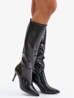 Kozáky Na Jehlovém Podpatku S Ražbou Černé Reanwenna