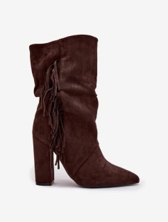 Zateplené dámské kotníkové boty na sloupkovém podpatku Darlina – čokoládové