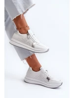 Dámské kožené tenisky na platformě bílé ligustr