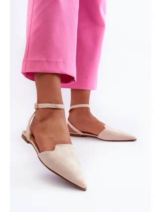 Šněrovací baleríny z ekokože s špičatými špičkami světle béžové Ellesara