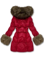 Tmavě červená prošívaná dámská bunda pro přechodné období s kožešinou J Style (5M3357-1)