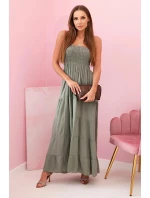 Dámské viskózové šaty s elastickým topem khaki