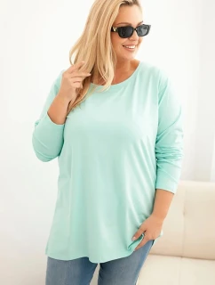 Dámská blůza Plus Size bavlněná s kulatým výstřihem mátová