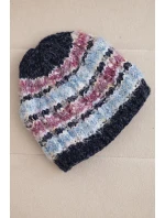 Dámská zimní čepice s barevným vláknem a elastickým stahováním K352 modrá+tmavě růžová