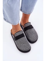 Dámské pantofle zdobené zirkony na platformě černé Deorani