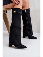 Kozačky Eko Velur Podpatky Na Zip Zateplené Ohnutý Svršek Béžové Evyra