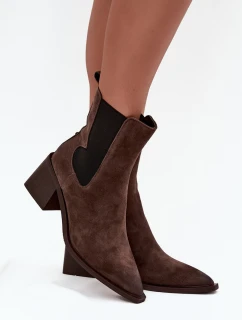 Kožené semišové dámské boty na podpatku s vyhříváním Artiker 57C0047 hnědé