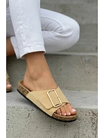 Kožené semišové dámské pantofle s přezkou Béžové Beryl