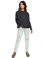 B094 Oversized top s výstřihem do V na zádech - karamelový