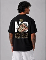 Pánské bavlněné tričko oversize s potiskem No Excuses černé NX4006R Pánské bavlněné tričko oversize s potiskem No Excuses černé NX4006R