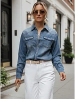Dámská džínová košile s knoflíky, tmavě modrá, FashionStreet DY0491