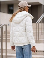 Dámská zimní prošívaná bunda s kapucí v barvě ecru FashionStreet TY5938 Dámská zimní prošívaná bunda s kapucí v barvě ecru FashionStreet TY5938