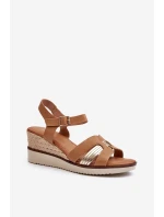 Dámské sandály na klínku s proutěním hnědé Starlenna