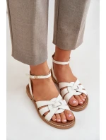 Kožené Dámské Sandály Na Plochém Podpatku Zazoo 3688 Ecru