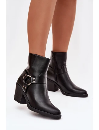 Zateplené dámské kotníkové boty na podpatku s ozdobným prvkem černé Jurelle