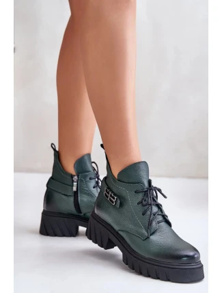 Dámské kožené kotníkové boty Zazoo s nízkou špičkou – tmavě zelené