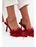 Dámské lodičky s peřím a odhalenou patou Belice – bordó