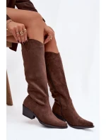 Dámské kotníkové kovbojky na podpatku Esmira z eko‑zamszu – hnědé