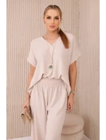 Komplet s náhrdelníkem halenka + kalhoty béžový