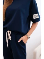 Dámský viskózový komplet s krátkým rukávem a nohavicemi námořnická modř