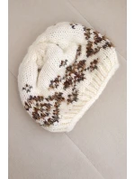 Dámská zimní čepice s norským vzorem a silným pletením K351 ecru+camelový