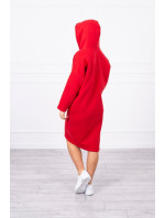 Šaty s kapucí a rozparkem na boku červené