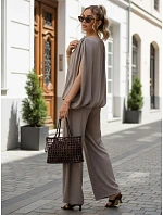 Dámská viskózová souprava se širokými kalhotami, béžová, FashionStreet AY1202