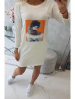 Šaty s 3D grafikou, krajka v barvě ecru
