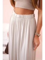 Široké dámské kalhoty z viskózy s elastickým pasem tmavě béžové