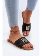 Ploché dámské žabky s pletením a ozdobou černé Omenna