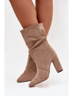 Dámské kotníkové boty na podpatku s třásněmi a stahováním vyhřívané béžové Darlina