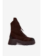 Dámské kotníkové boty worker z přírodního semiše – čokoládové Zazoo