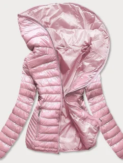 Růžová prošívaná dámská bunda s kapucí (B9561)