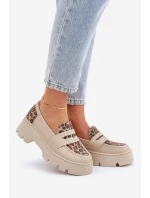 Dámské Kožené Mokasíny Na Platformě A Ploché Podpatky Leopardí Světle Béžové Zazoo 20191