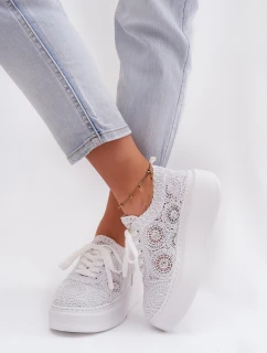 Háčkované dámské tenisky na platformě bílé Evalora