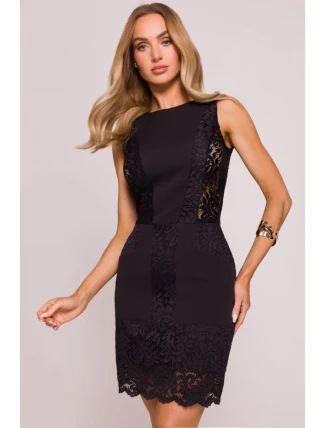 M864 Mini šaty s krajkovými panely - černé M864 Mini šaty s krajkovými panely - černé