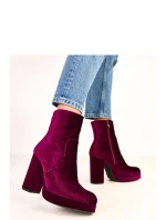 Dámské kotníkové boty na podpatku RQ481 Vínová - BESTELLE