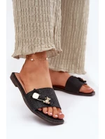 Dámské Pantofle Na Plochém Podpatku S Mašlí Černé Sallariela