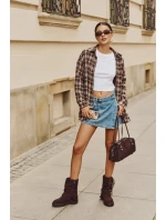 Zateplené dámské kotníkové boty s třásněmi a klarami na ploché podrážce čokoládové Helianne