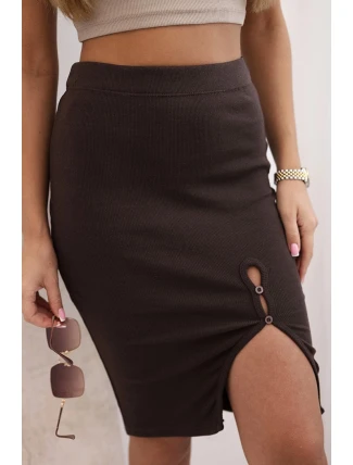 Dámská pruhovaná bavlněná sukně s rozparkem a ozdobnými knoflíky béžová