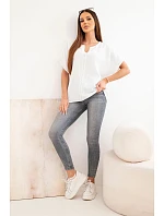 Dámská bavlněná mušelínová oversize halenka s výstřihem do V a krajkou bílá Dámská bavlněná mušelínová oversize halenka s výstřihem do V a krajkou bílá