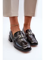 Lakované lodičky na podpatku černé S.Barski MR38-960