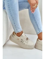 Dámské Kožené Sneakersy Na Platformě S Přišitými A Nápisem Vinceza 89102 Béžové Dámské Kožené Sneakersy Na Platformě S Přišitými A Nápisem Vinceza 89102 Béžové