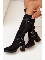 Zateplené Dámské Kozačky Na Podpatku S Prošíváním Černé Alessara